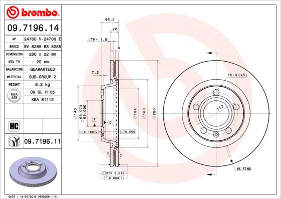 Brembo 09.7196.11 — Tarcza hamulcowa