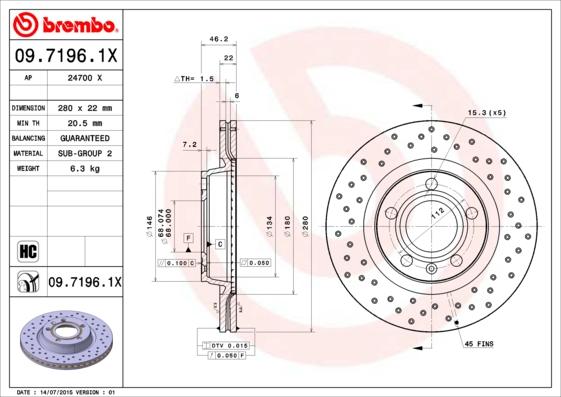 Brembo 09.7196.1X — Tarcza hamulcowa