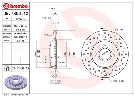 Brembo 09.7806.1X — Tarcza hamulcowa