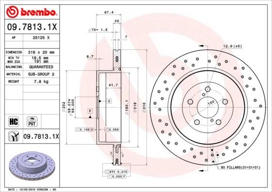 Brembo 09.7813.1X — Tarcza hamulcowa