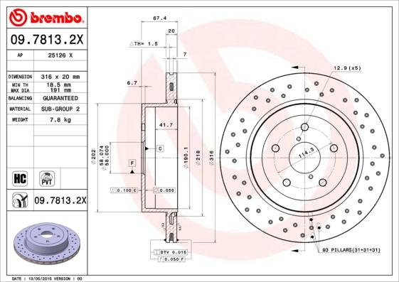 Brembo 09.7813.2X — Tarcza hamulcowa