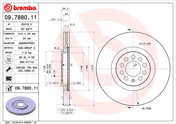 Brembo 09.7880.11 — Tarcza hamulcowa