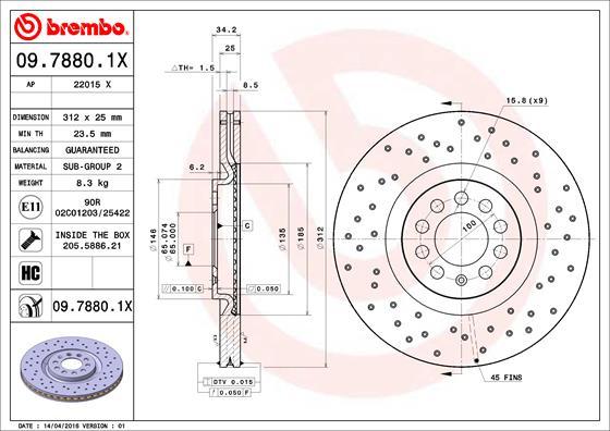 Brembo 09.7880.1X — Tarcza hamulcowa