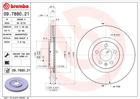 Brembo 09.7880.21 — Tarcza hamulcowa