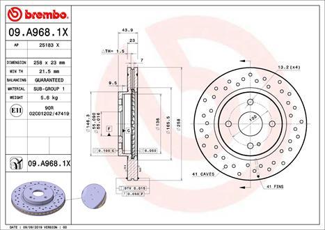 Brembo 09.A968.1X — Tarcza hamulcowa