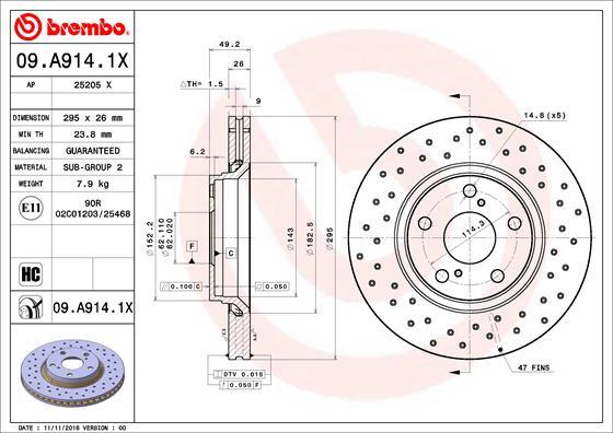 Brembo 09.A914.1X — Tarcza hamulcowa