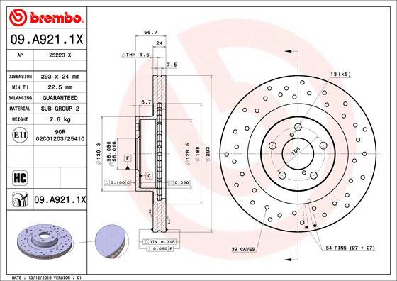 Brembo 09.A921.1X — Tarcza hamulcowa