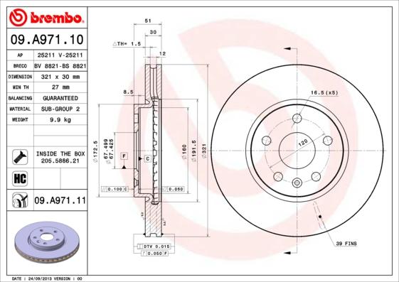 Brembo 09.A971.11 — Tarcza hamulcowa