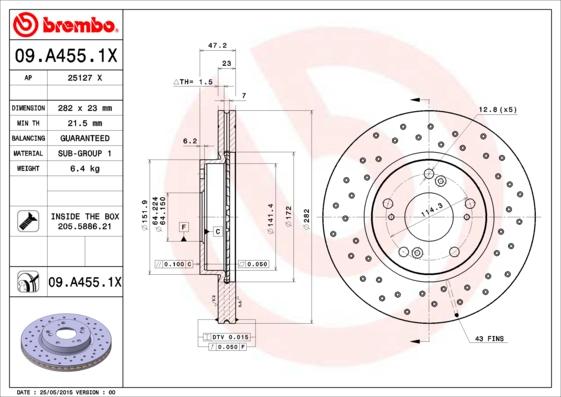 Brembo 09.A455.1X — Tarcza hamulcowa