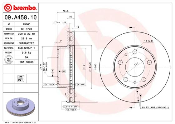 Brembo 09.A458.10 — Tarcza hamulcowa