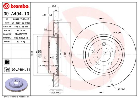 Brembo 09.A404.11 — Tarcza hamulcowa