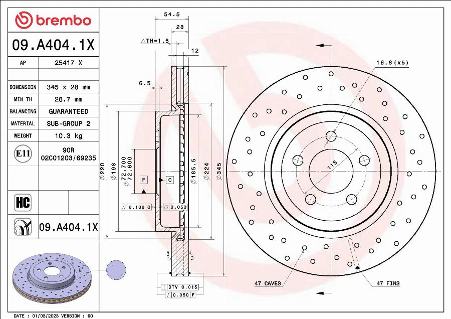 Brembo 09.A404.1X — Tarcza hamulcowa