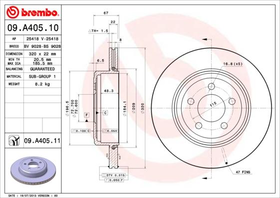 Brembo 09.A405.11 — Tarcza hamulcowa