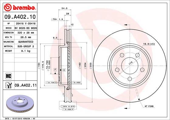 Brembo 09.A402.11 — Tarcza hamulcowa