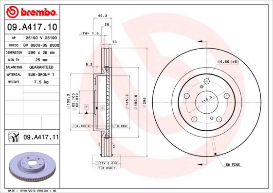 Brembo 09.A417.11 — Tarcza hamulcowa