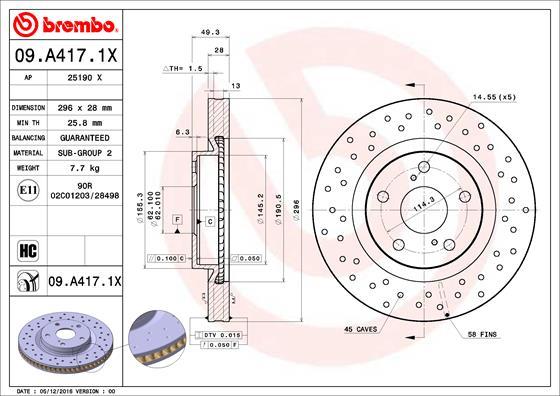 Brembo 09.A417.1X — Tarcza hamulcowa