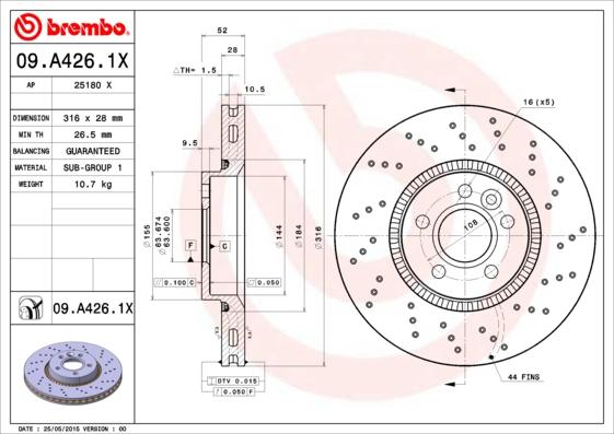 Brembo 09.A426.1X — Tarcza hamulcowa
