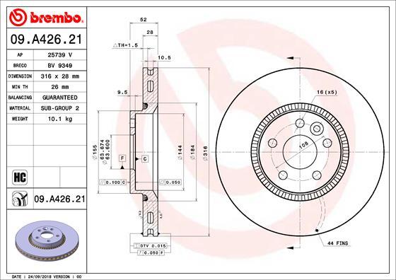 Brembo 09.A426.21 — Tarcza hamulcowa