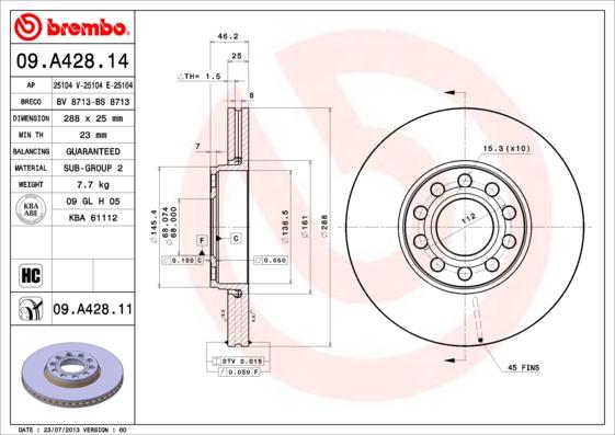 Brembo 09.A428.11 — Tarcza hamulcowa