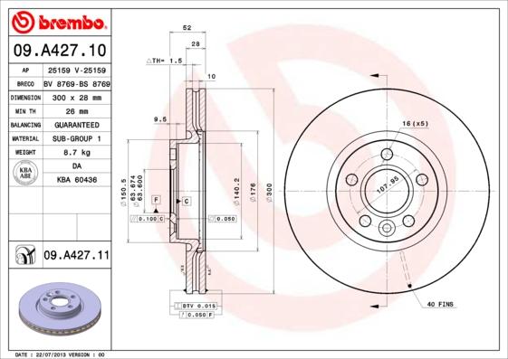 Brembo 09.A427.11 — Tarcza hamulcowa