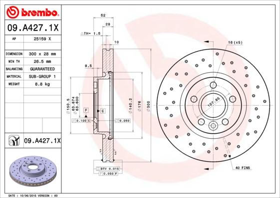 Brembo 09.A427.1X — Tarcza hamulcowa