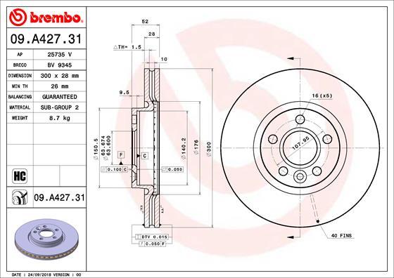 Brembo 09.A427.31 — Tarcza hamulcowa