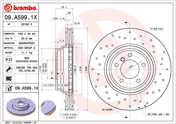 Brembo 09.A599.1X — Tarcza hamulcowa