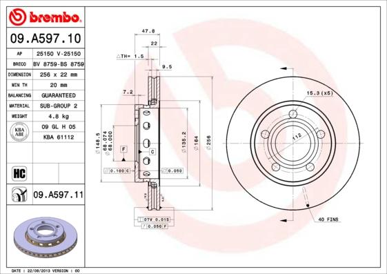Brembo 09.A597.11 — Tarcza hamulcowa