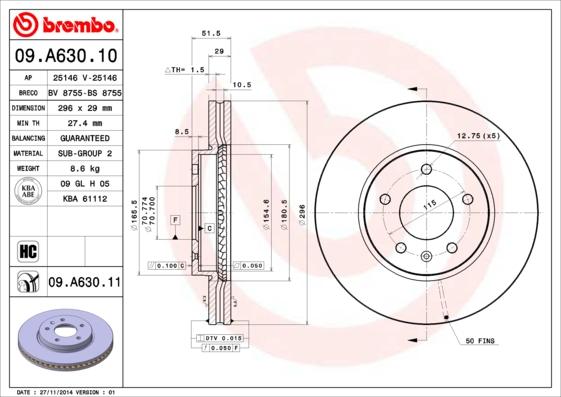 Brembo 09.A630.11 — Tarcza hamulcowa