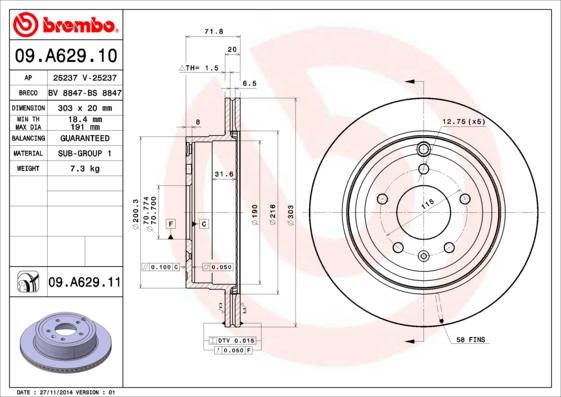 Brembo 09.A629.11 — Tarcza hamulcowa