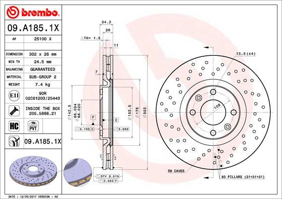 Brembo 09.A185.1X — Tarcza hamulcowa