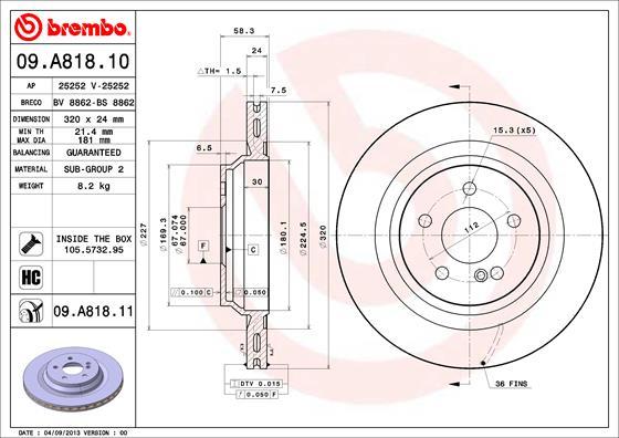 Brembo 09.A818.11 — Tarcza hamulcowa