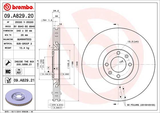 Brembo 09.A829.21 — Tarcza hamulcowa
