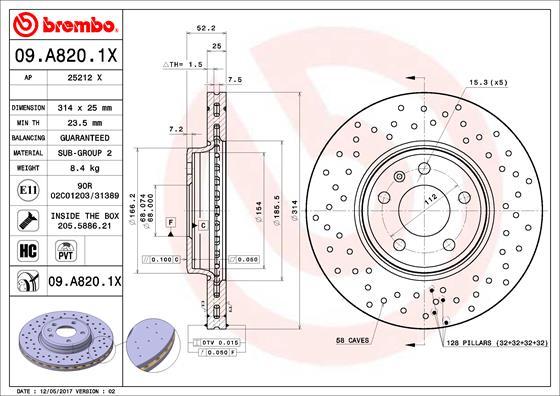 Brembo 09.A820.1X — Tarcza hamulcowa