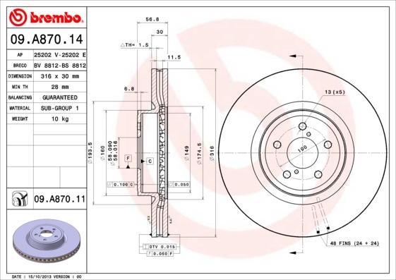 Brembo 09.A870.11 — Tarcza hamulcowa