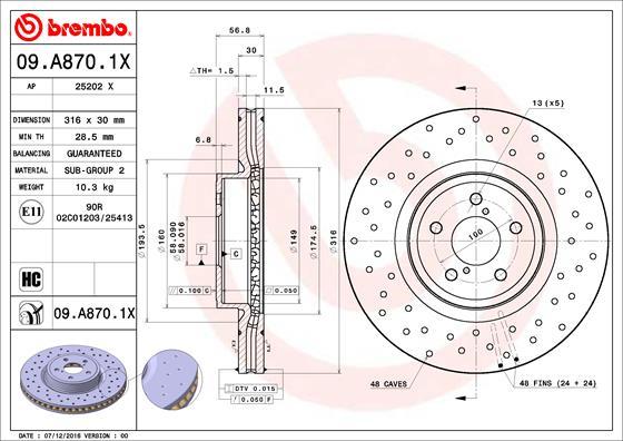 Brembo 09.A870.1X — Tarcza hamulcowa