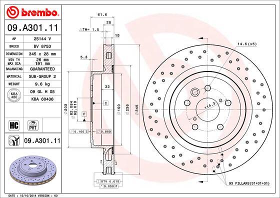 Brembo 09.A301.11 — Tarcza hamulcowa