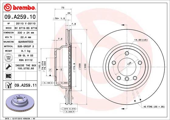 Brembo 09.A259.11 — Tarcza hamulcowa