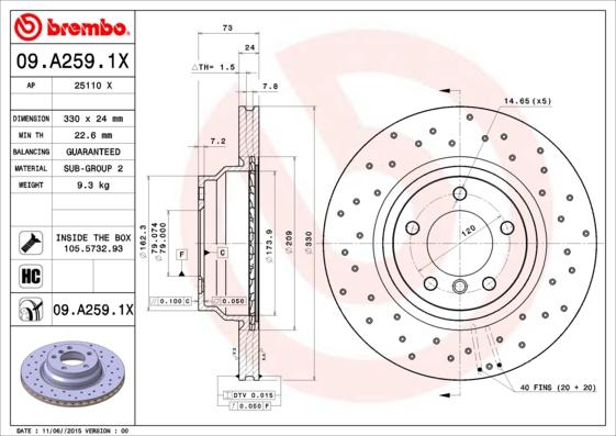 Brembo 09.A259.1X — Tarcza hamulcowa