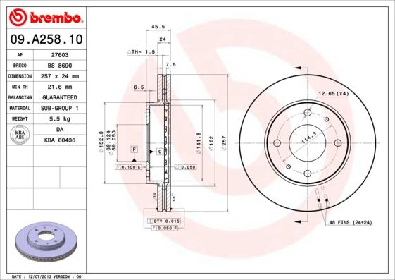 Brembo 09.A258.10 — Tarcza hamulcowa