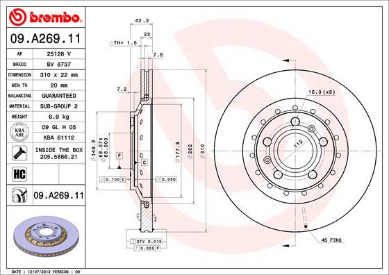Brembo 09.A269.11 — Tarcza hamulcowa