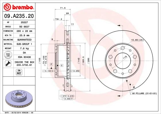 Brembo 09.A235.20 — Tarcza hamulcowa