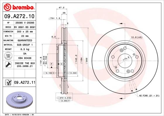 Brembo 09.A272.11 — Tarcza hamulcowa