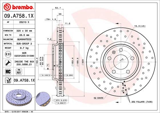 Brembo 09.A758.1X — Tarcza hamulcowa