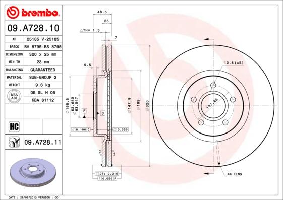 Brembo 09.A728.11 — Tarcza hamulcowa