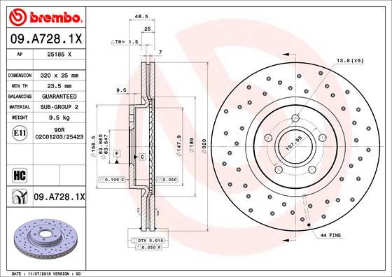 Brembo 09.A728.1X — Tarcza hamulcowa