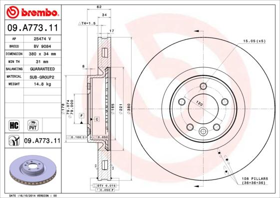 Brembo 09.A773.11 — Tarcza hamulcowa