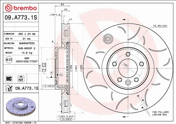 Brembo 09.A773.1S — Tarcza hamulcowa