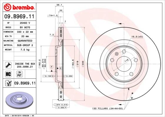 Brembo 09.B969.11 — Tarcza hamulcowa