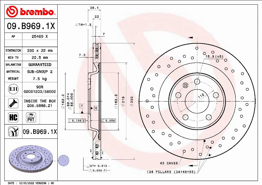 Brembo 09.B969.1X — Tarcza hamulcowa